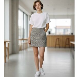 Michael Kors Gray Tan Woven Wool Pencil Skirt‎ NEW